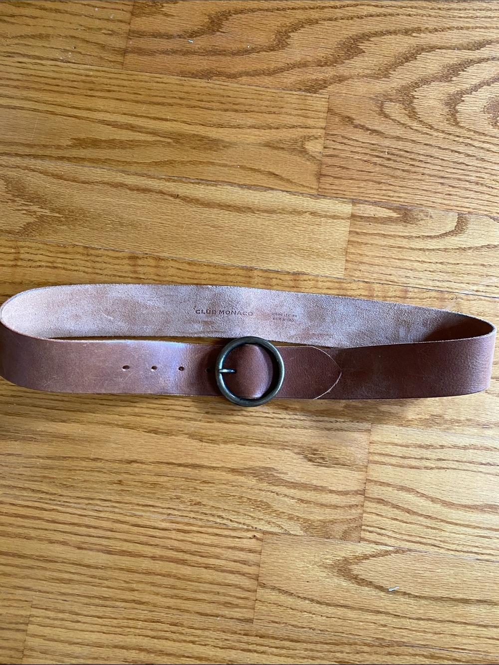 Club Monaco Tan/Brown Leather Belt with Round Metal Buckle
